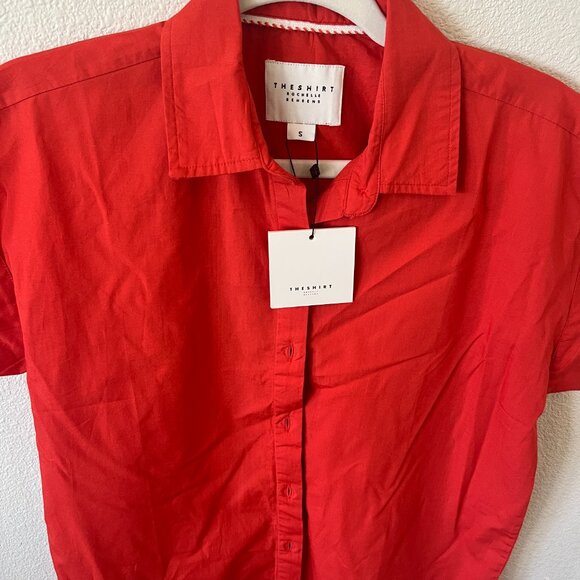 NWT The Shirt by Rochelle Behrens Short Sleeved Boyfriend Shirt in Persimmon - Picture 5 of 7